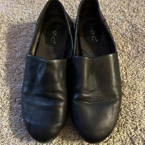 BOC Womens Black Comfort Suree Slip On Leather Loafers